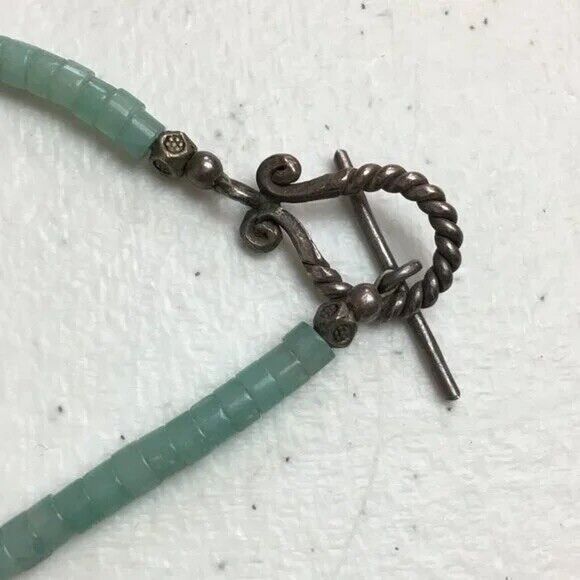 Beaded Aventurine Necklace 19in Heishi Beads Discs Silver Tone Shell Pendant - Picture 4 of 8